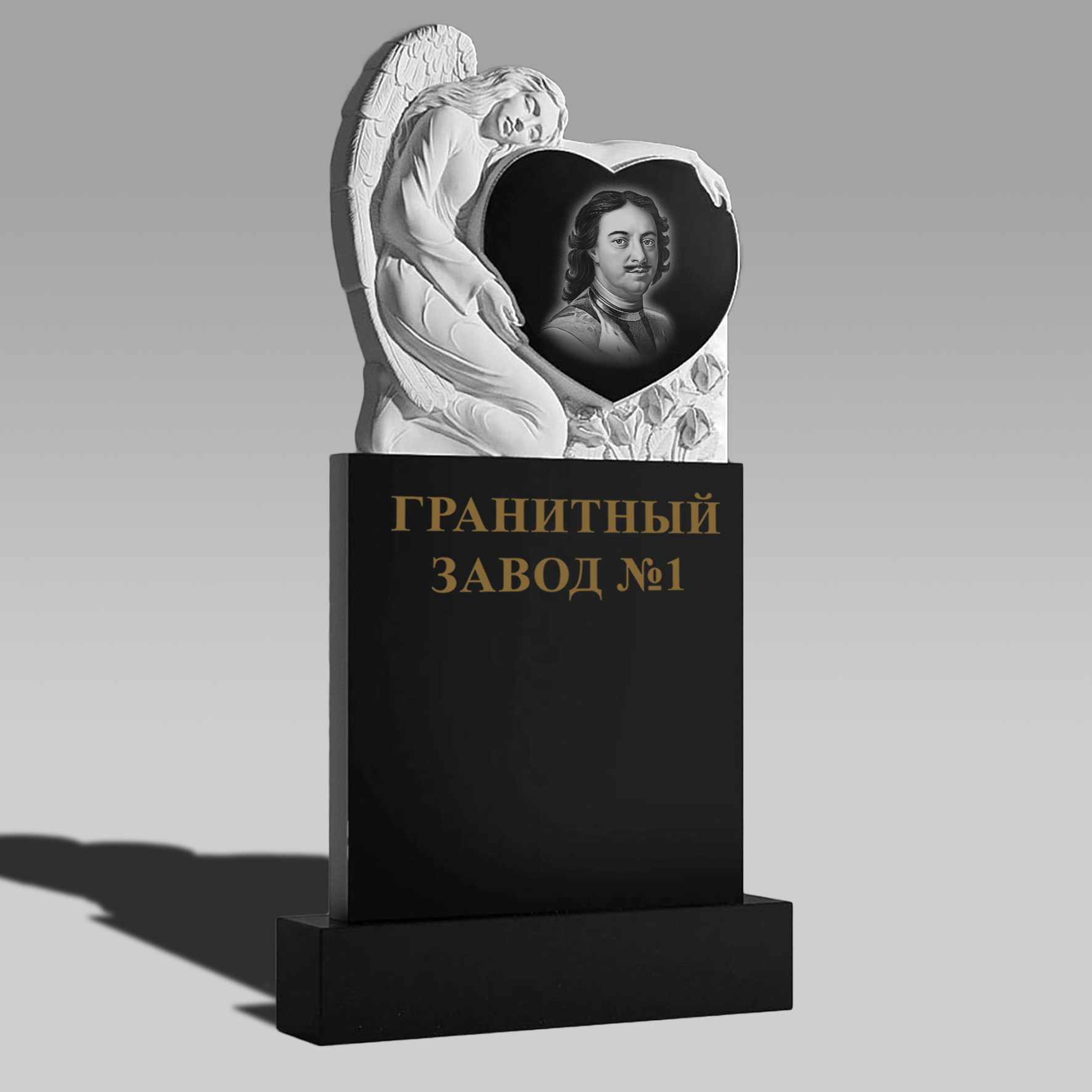 3037 Мемориальный памятник спящий ангел с сердцем и цветами