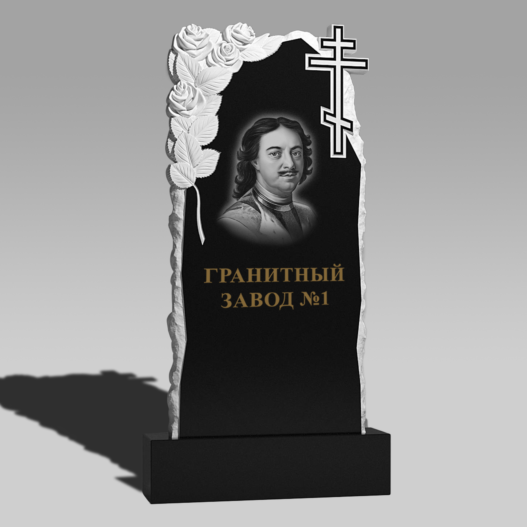 3174 Памятник резной скала с розами и крестом